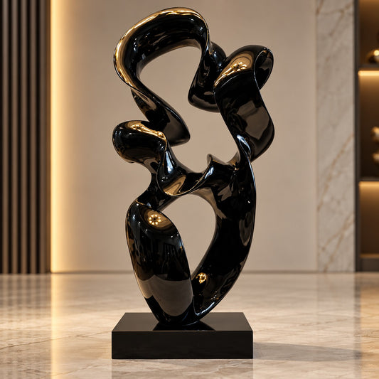 Modern Abstract Resin Sculpture D29 Black High Gloss Artistic Decor Piece