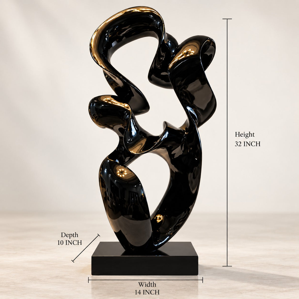 Modern Abstract Resin Sculpture D29 Black High Gloss Artistic Decor Piece