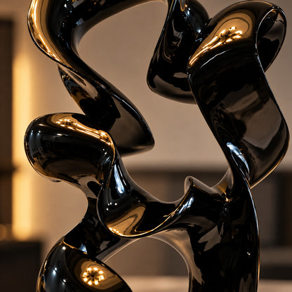 Modern Abstract Resin Sculpture D29 Black High Gloss Artistic Decor Piece