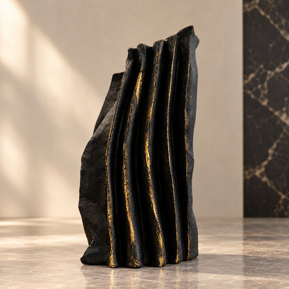 Modern Abstract Resin Sculpture D32 Black & Gold Artistic Decor Piece