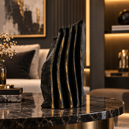 Modern Abstract Resin Sculpture D32 Black & Gold Artistic Decor Piece