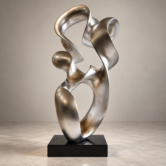 Modern Abstract Resin Sculpture D27 Silver Metallic Artistic Decor Piece
