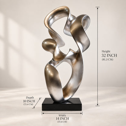 Modern Abstract Resin Sculpture D27 Silver Metallic Artistic Decor Piece