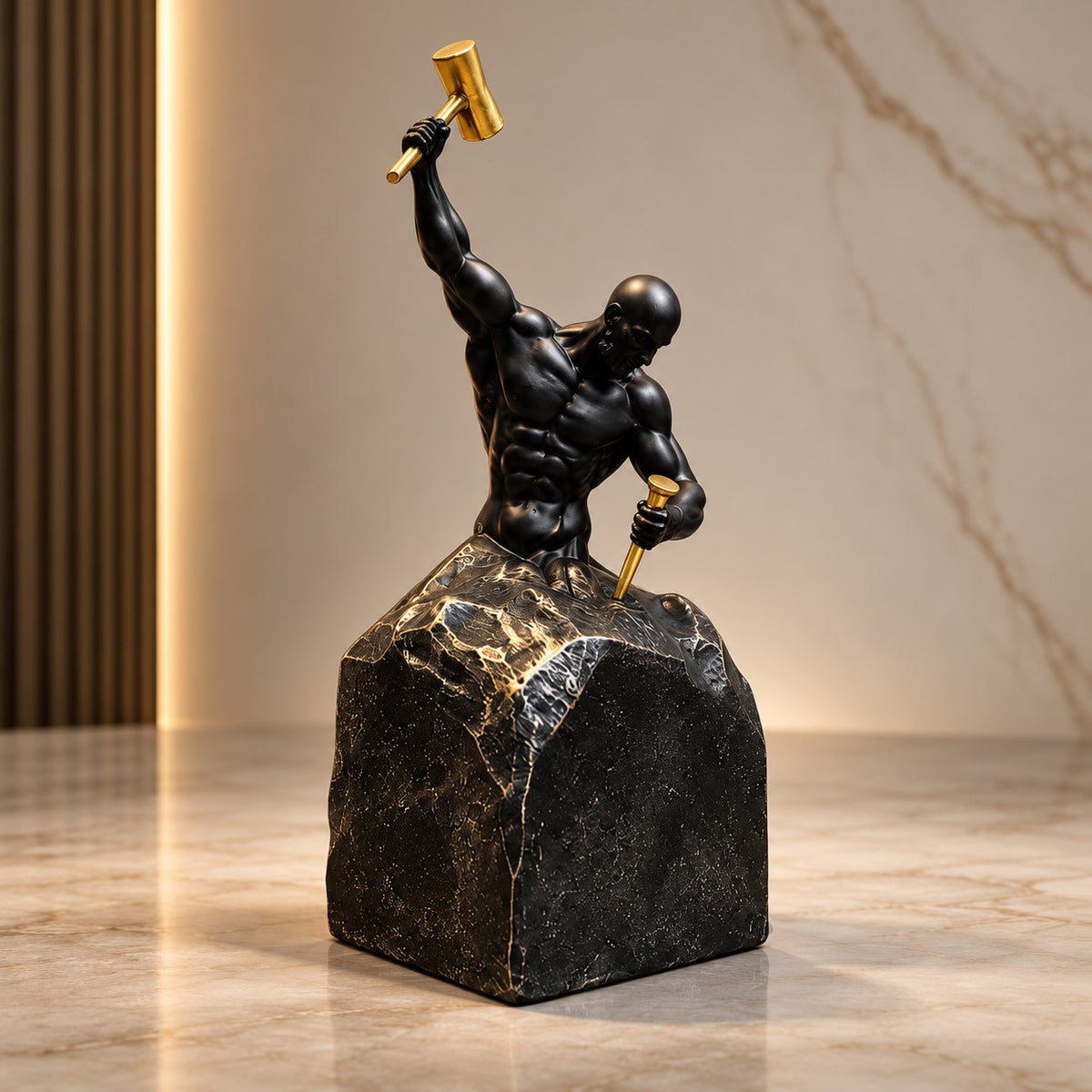 Strength & Achievement Resin Sculpture D22 Black & Gold Artistic Decor Piece