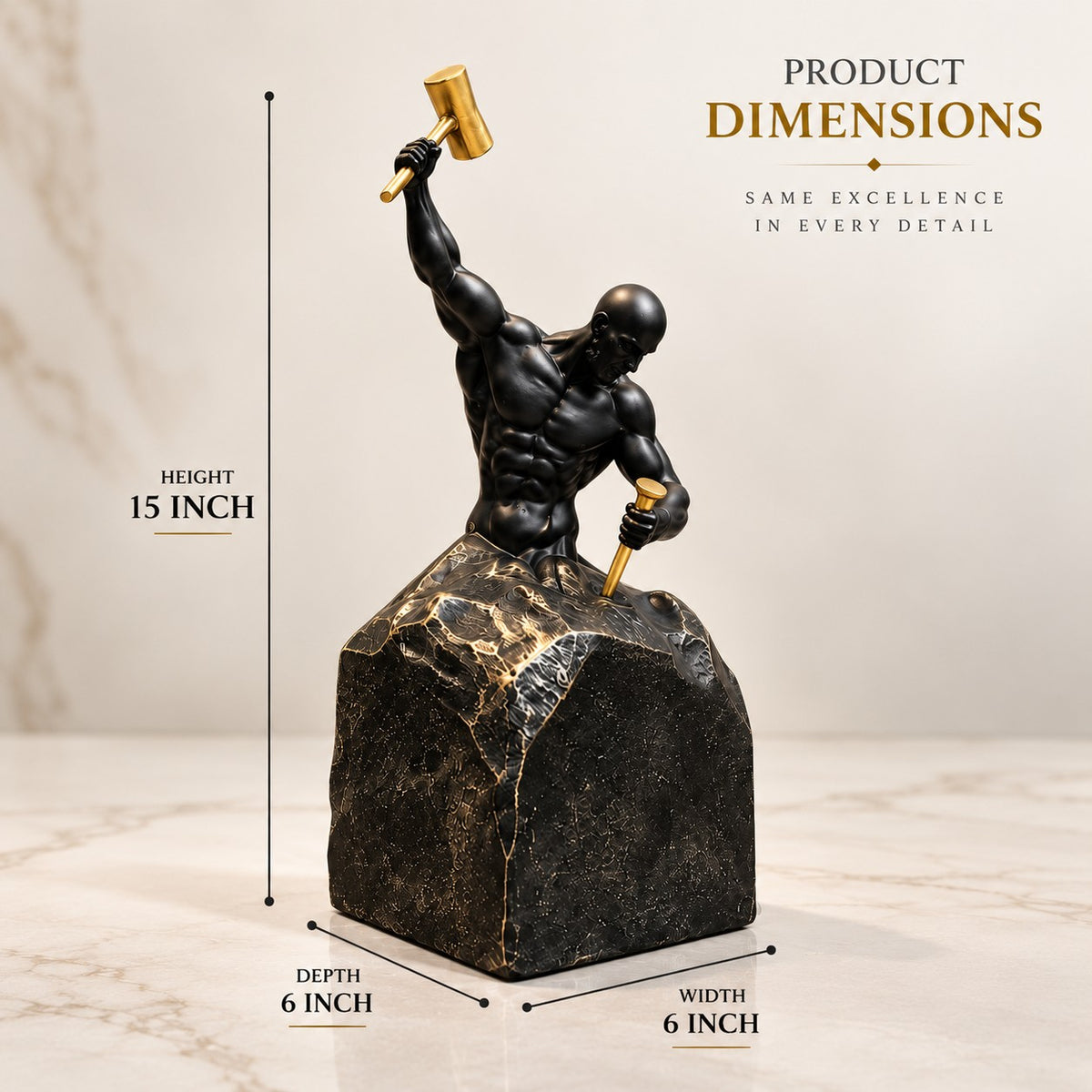 Strength & Achievement Resin Sculpture D22 Black & Gold Artistic Decor Piece