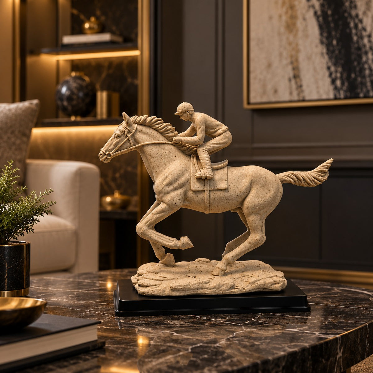 Horse Rider Resin Sculpture D18 | Artistic Home Decor Showpiece