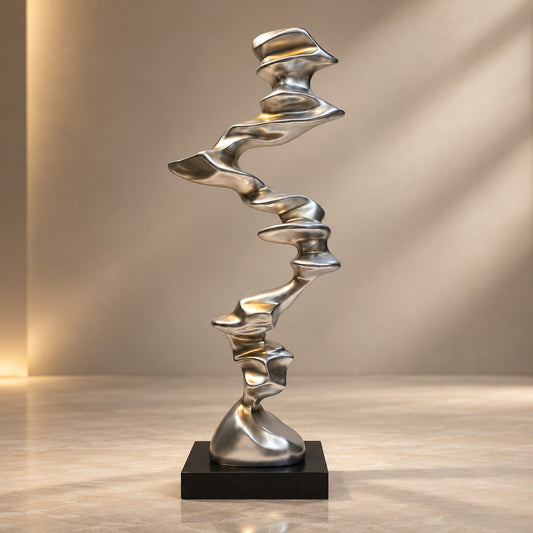 Silver Metallic Abstract Sculpture D19 | Contemporary Resin Home Decor