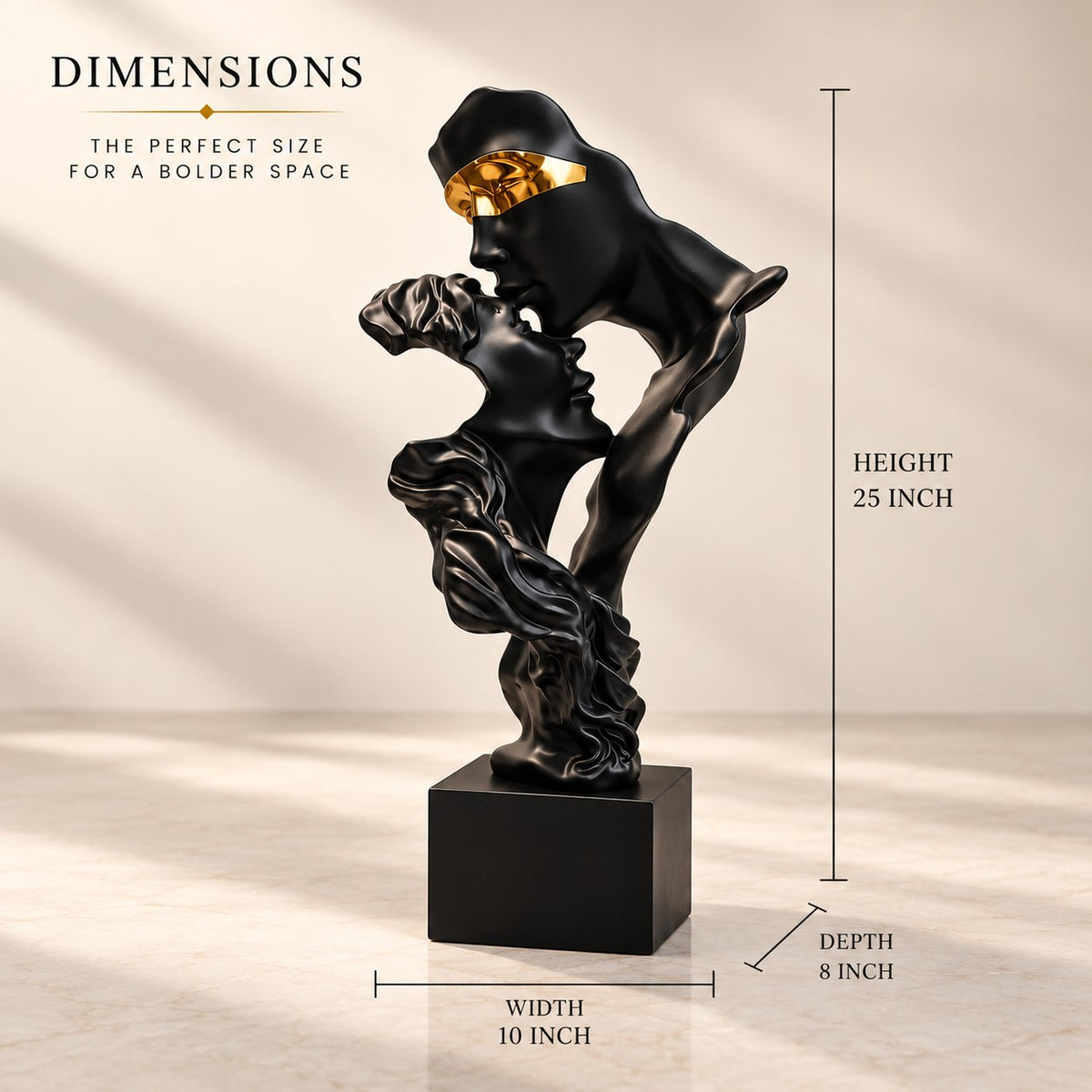 Black & Gold Couple Sculpture D23 | Artistic Resin Home Decor Showpiece