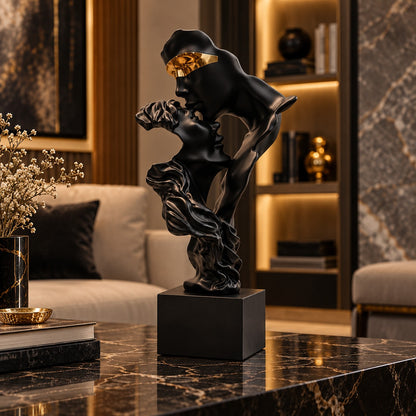 Black & Gold Couple Sculpture D23 | Artistic Resin Home Decor Showpiece