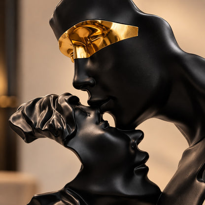 Black & Gold Couple Sculpture D23 | Artistic Resin Home Decor Showpiece