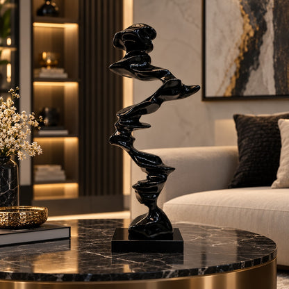 Black Abstract Resin Sculpture D20 | Modern Home Decor Showpiece