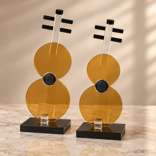 Amber Gold Geometric Acrylic Decor Set of 2 D17 | Modern Home Decor