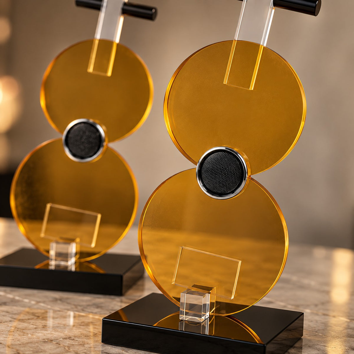 Amber Gold Geometric Acrylic Decor Set of 2 D17 | Modern Home Decor