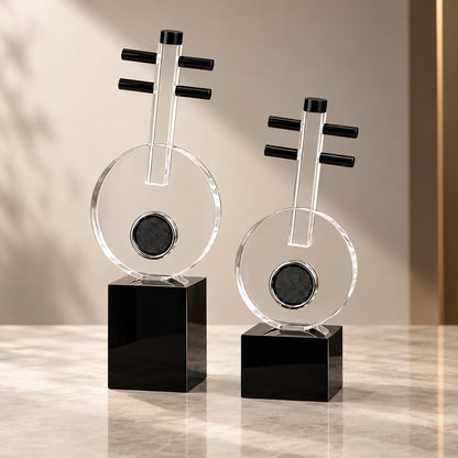Modern Acrylic Abstract Sculpture Set of 2 D16 Black & Clear Decor