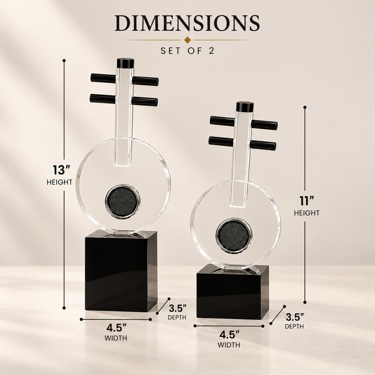 Modern Acrylic Abstract Sculpture Set of 2 D16 Black & Clear Decor