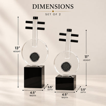 Modern Acrylic Abstract Sculpture Set of 2 D16 Black & Clear Decor