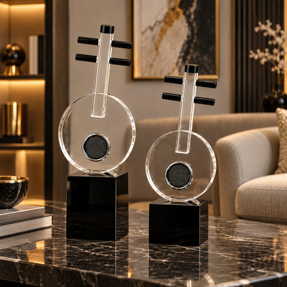 Modern Acrylic Abstract Sculpture Set of 2 D16 Black & Clear Decor