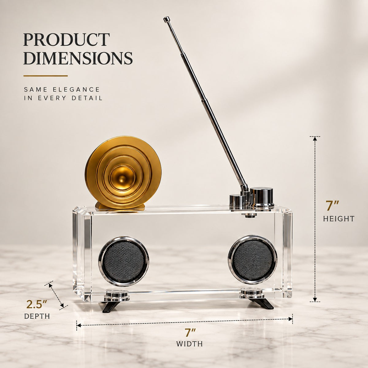Retro Radio Sculpture D12 Clear Acrylic & Gold Accent Home Decor