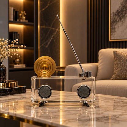 Retro Radio Sculpture D12 Clear Acrylic & Gold Accent Home Decor