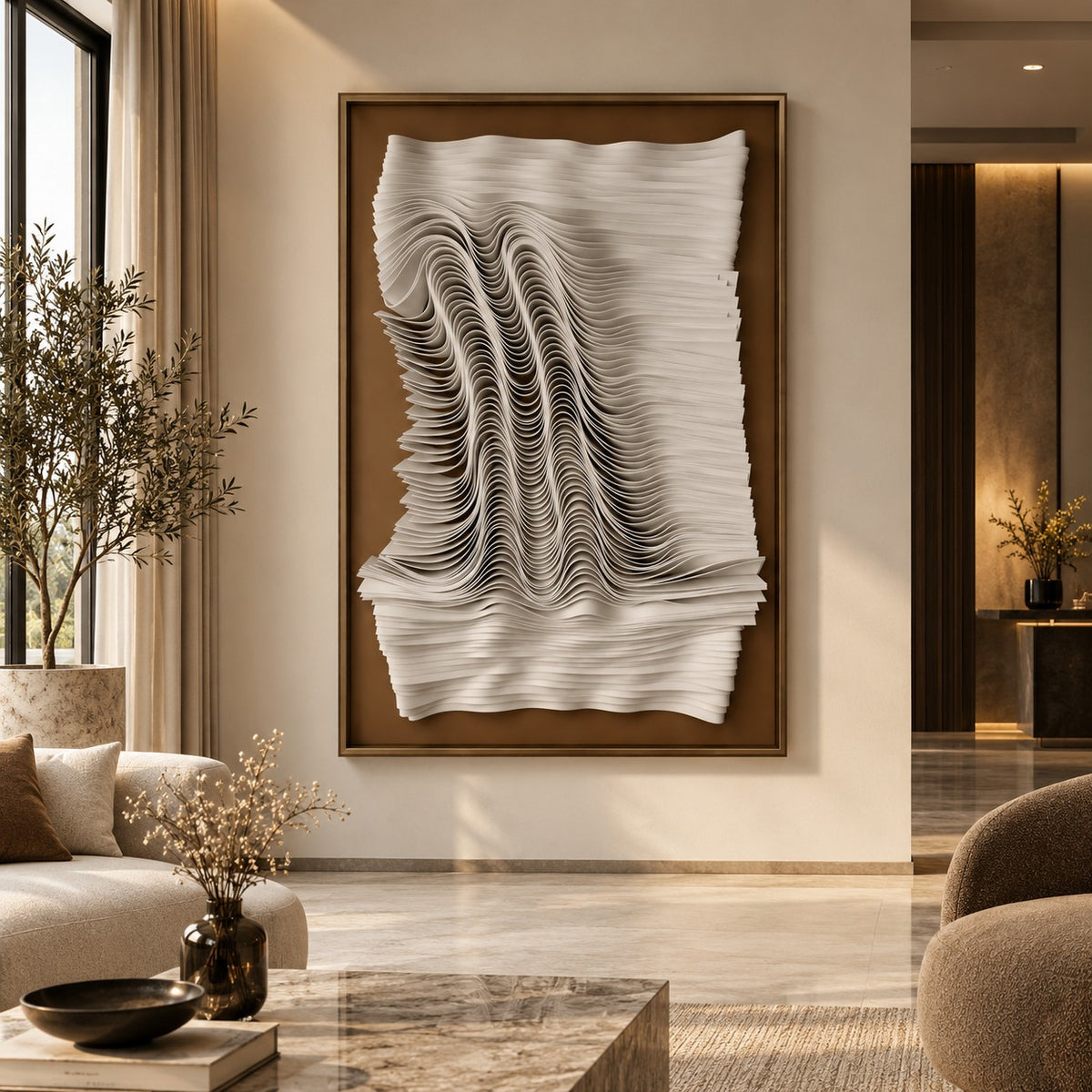 Modern 3D Wall Art P15 – Handmade Textured Wave Sculpture