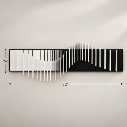 3D Wave Wall Art P17 – Handmade Black & White Wooden Sculpture