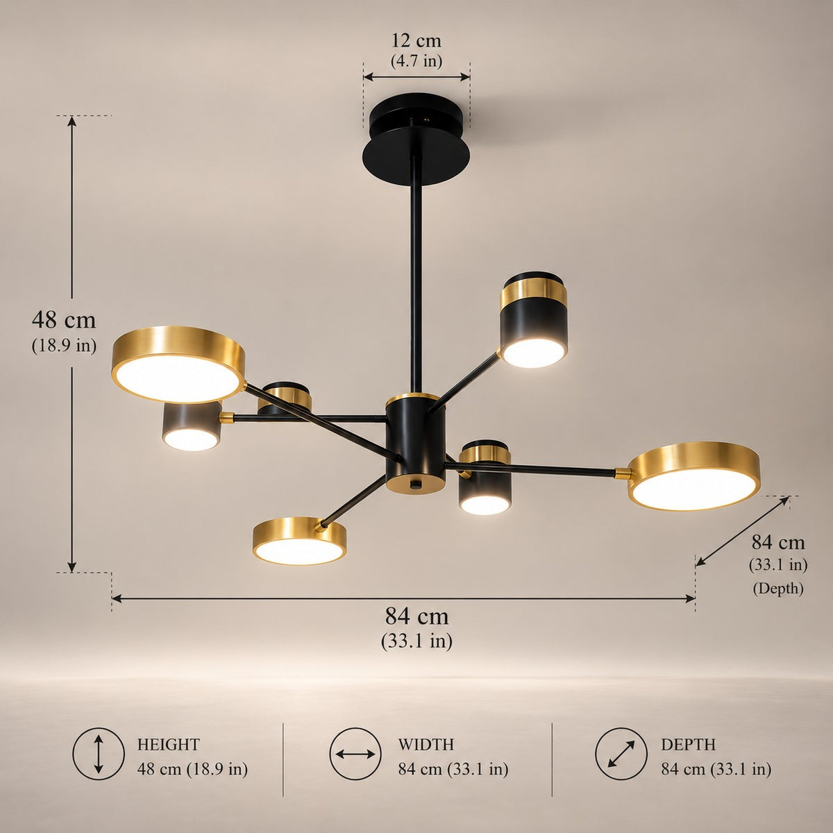 Modern Black & Gold Chandelier F7 Premium Metal Home Decor