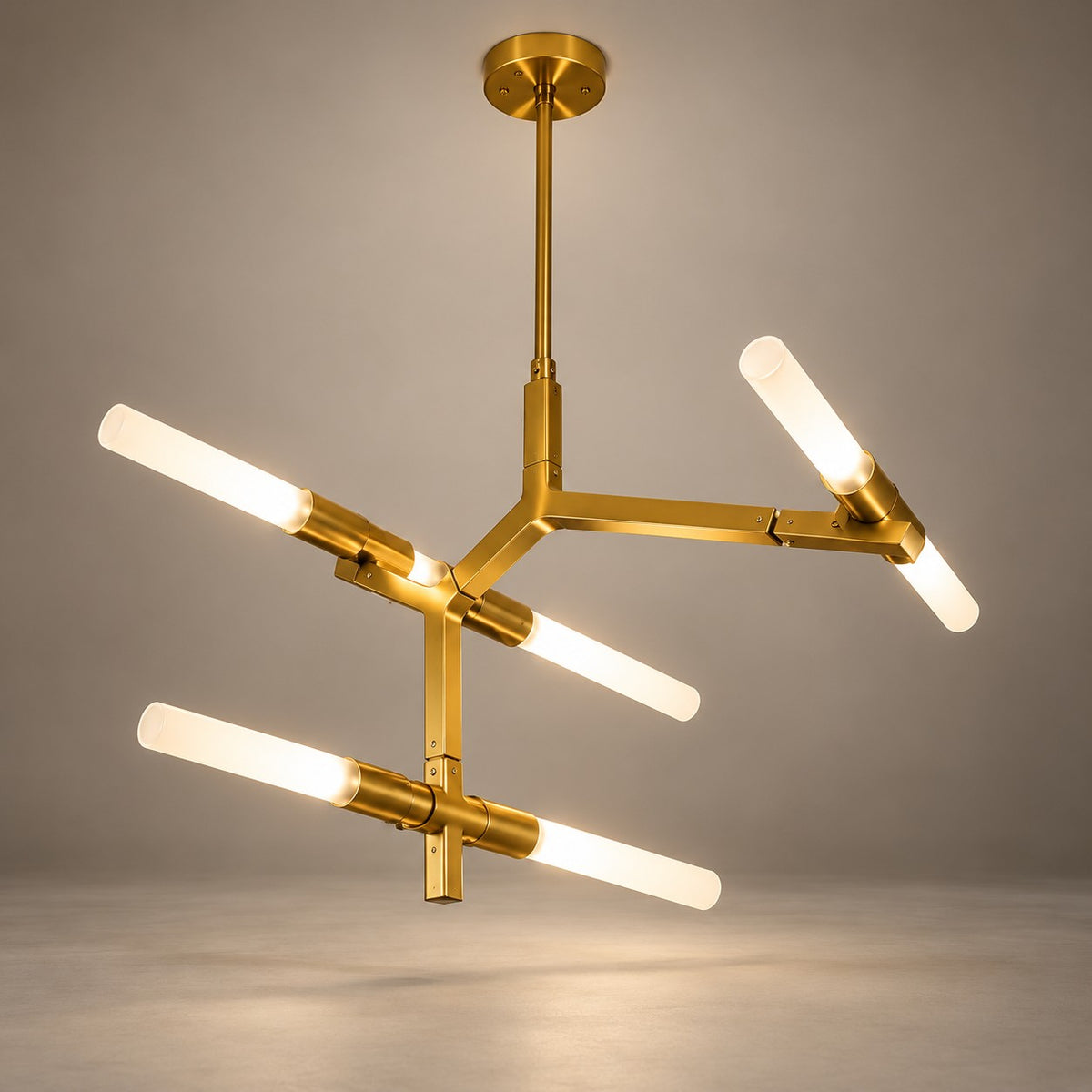 Modern 6 Lights Chandelier F10 Gold Metal & Acrylic LED Ceiling Light
