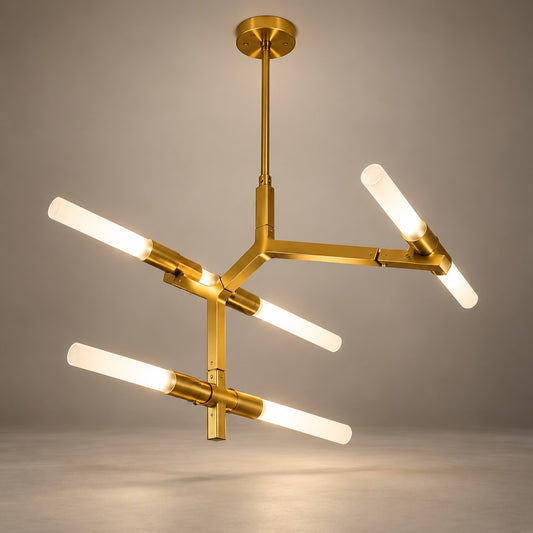 Modern 6 Lights Chandelier F10 Gold Metal & Acrylic LED Ceiling Light