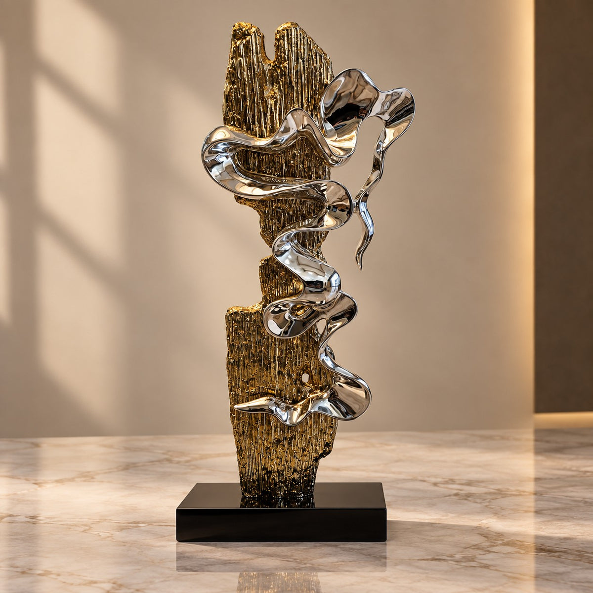 Exquisite Silver & Gold Wave Sculpture D1 Modern Home Decor