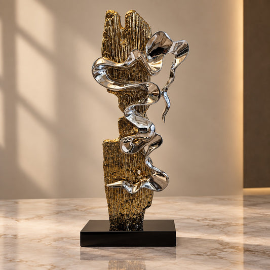 Exquisite Silver & Gold Wave Sculpture D1 Modern Home Decor