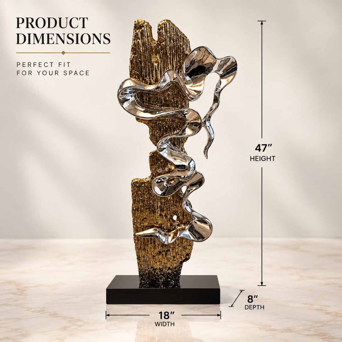Exquisite Silver & Gold Wave Sculpture D1 Modern Home Decor