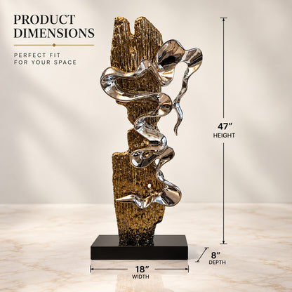 Exquisite Silver & Gold Wave Sculpture D1 Modern Home Decor