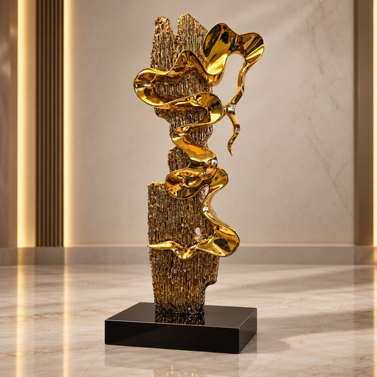 Statement Golden Wave Sculpture D2 Contemporary Home Decor