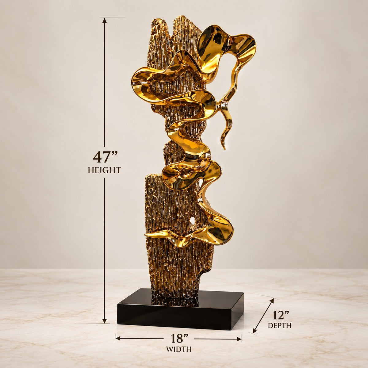 Statement Golden Wave Sculpture D2 Contemporary Home Decor