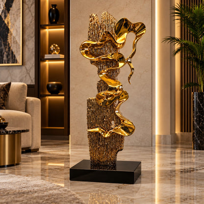 Statement Golden Wave Sculpture D2 Contemporary Home Decor