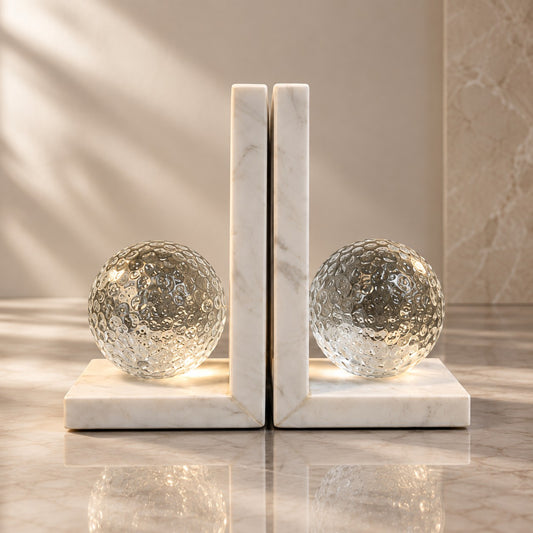 Elegant Marble & Glass Bookend Set D5 Modern Home Decor