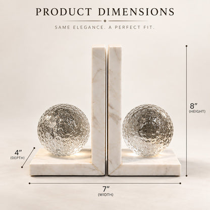 Elegant Marble & Glass Bookend Set D5 Modern Home Decor