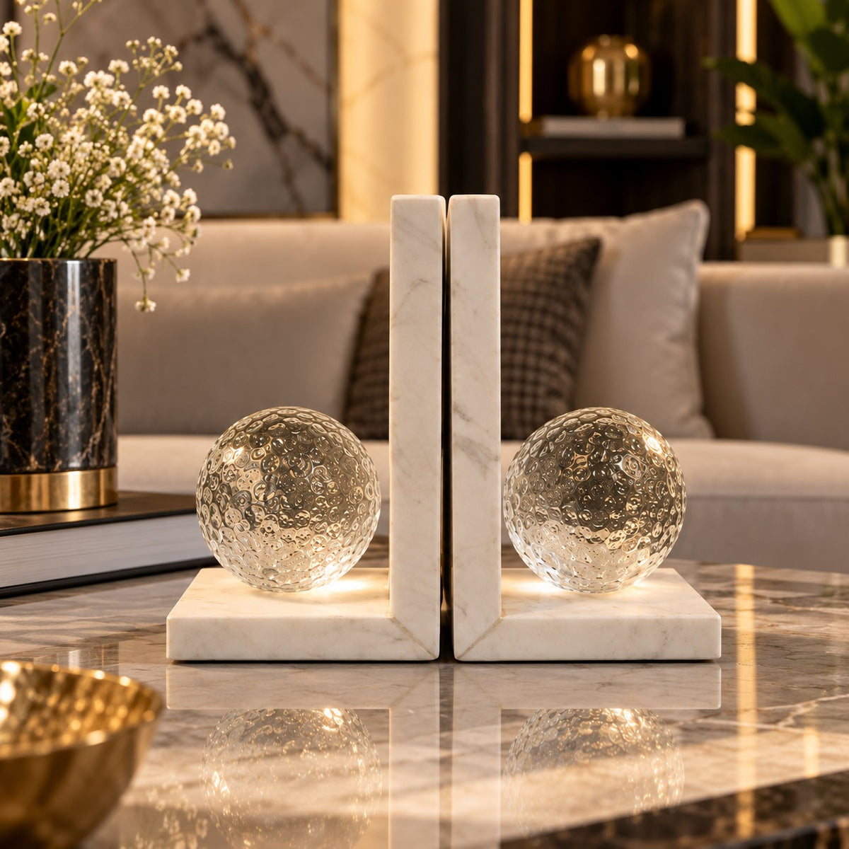 Elegant Marble & Glass Bookend Set D5 Modern Home Decor