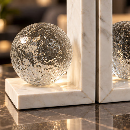Elegant Marble & Glass Bookend Set D5 Modern Home Decor