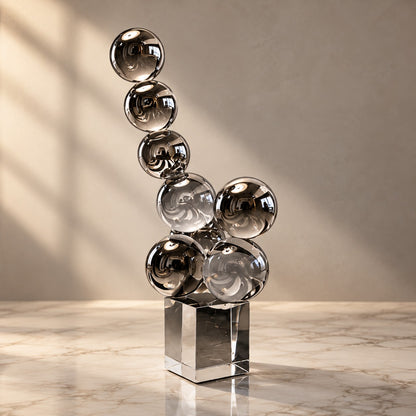 Contemporary Silver Sphere Sculpture D4 Modern Artistic Home Decor