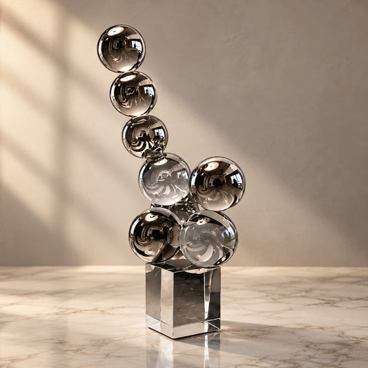 Contemporary Silver Sphere Sculpture D4 Modern Artistic Home Decor
