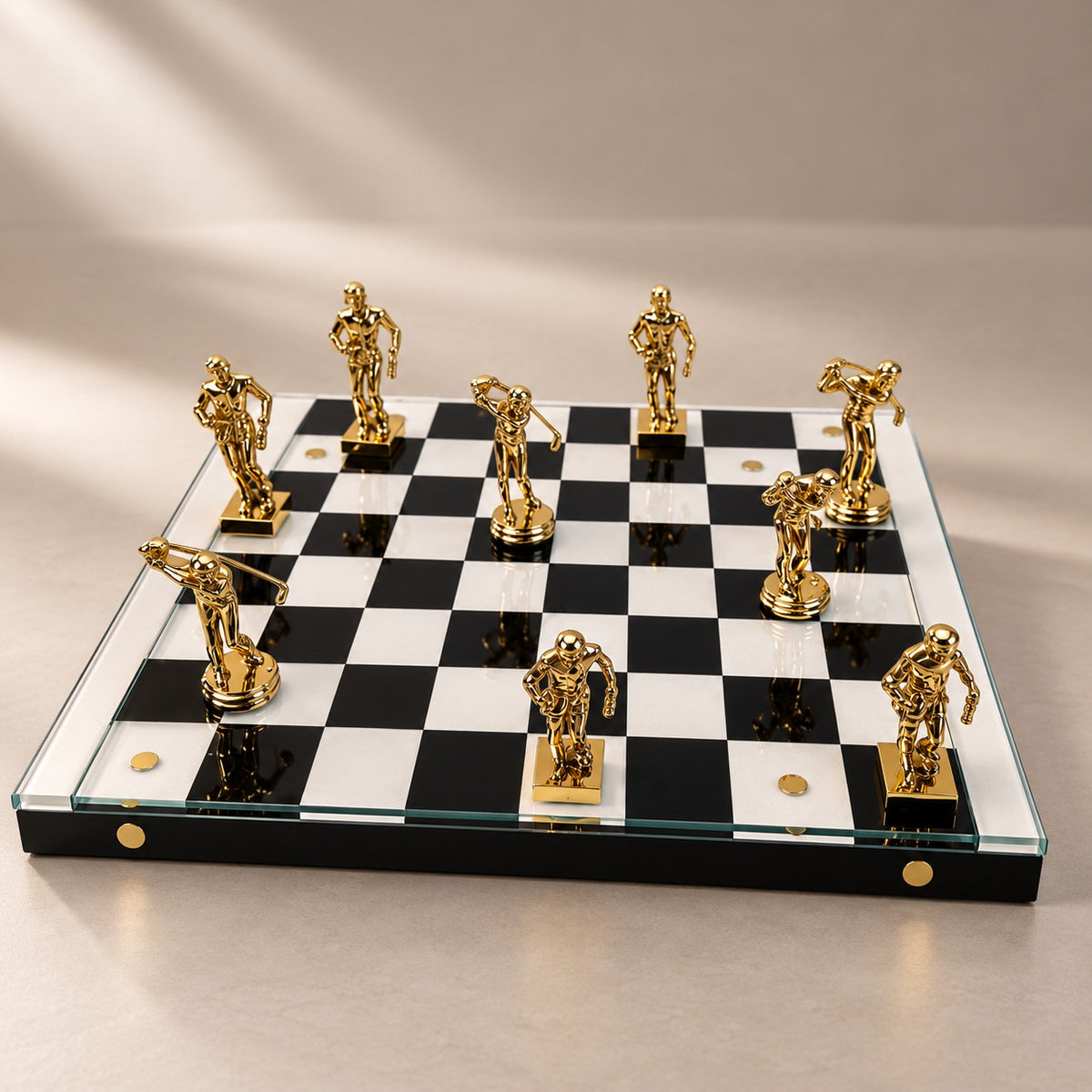 Premium Glass Chess Set D10 Gold & Black Modern Decor