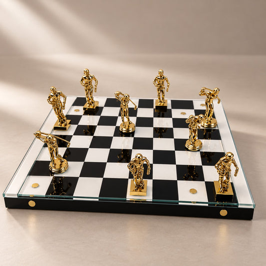 Premium Glass Chess Set D10 Gold & Black Modern Decor