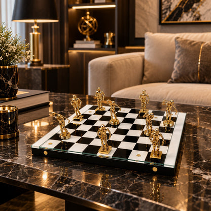 Premium Glass Chess Set D10 Gold & Black Modern Decor