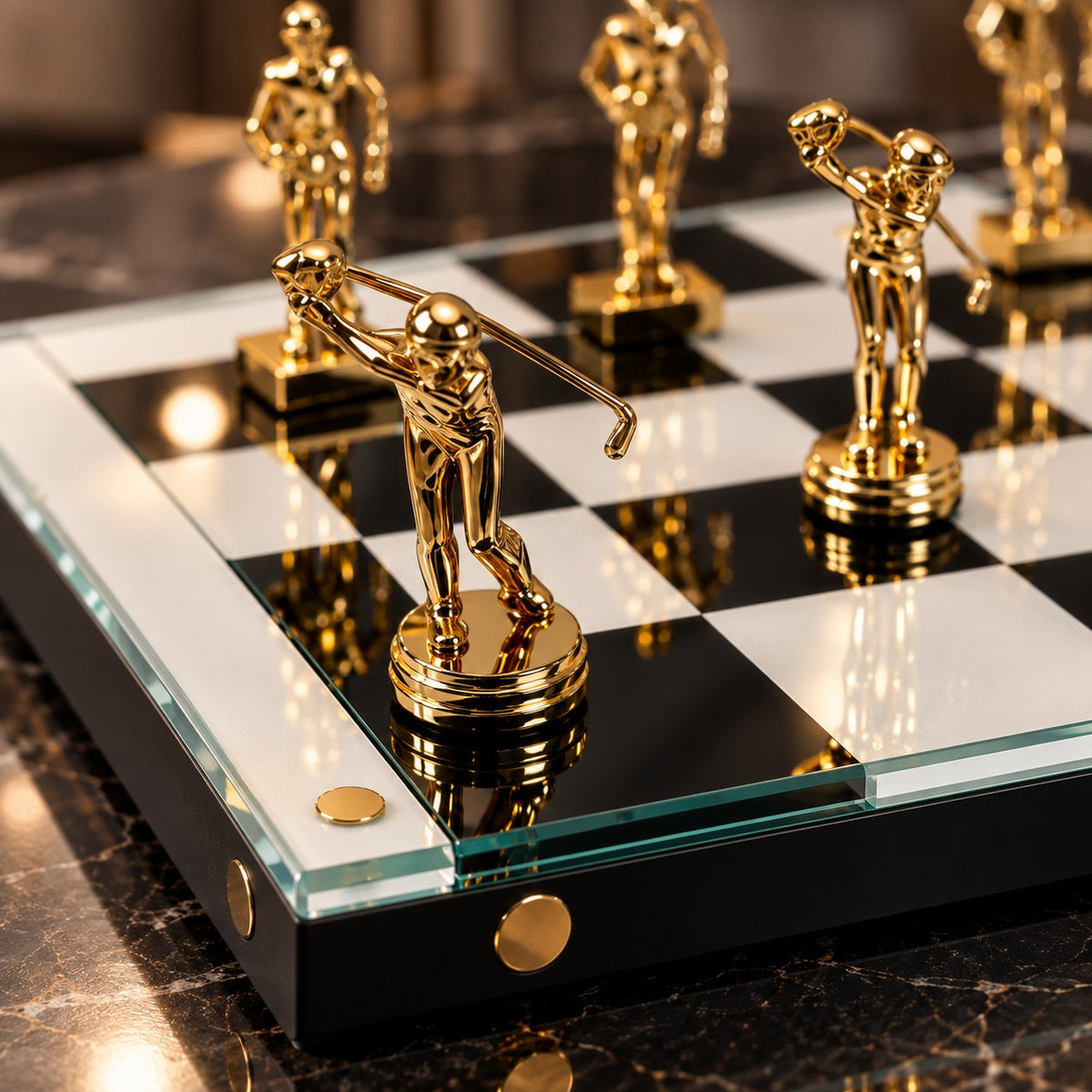 Premium Glass Chess Set D10 Gold & Black Modern Decor