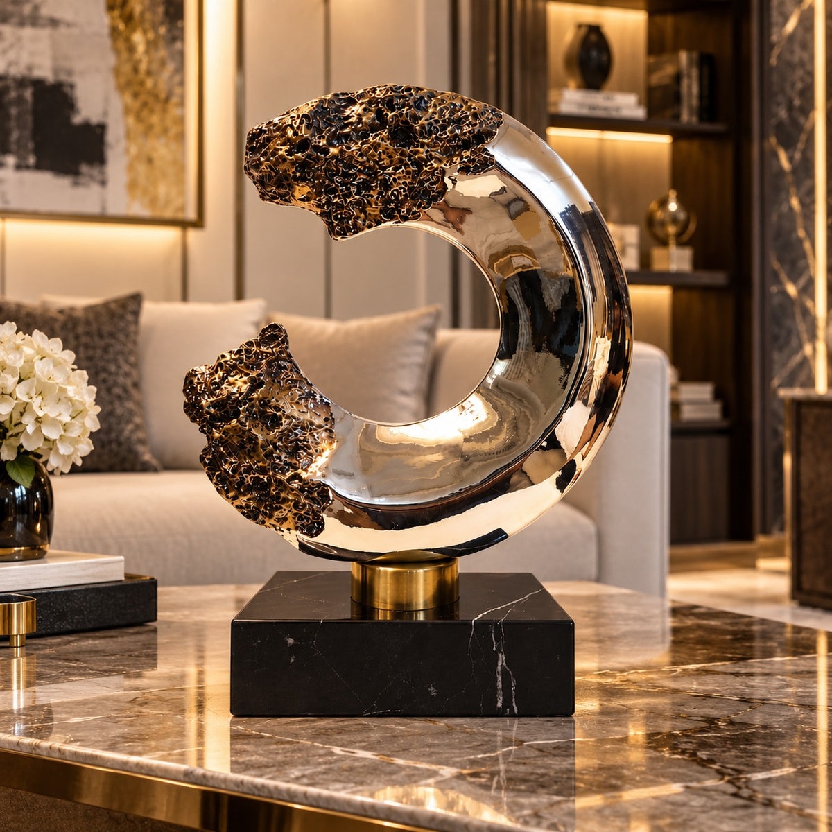 Decorative Silver & Gold Abstract Sculpture D9