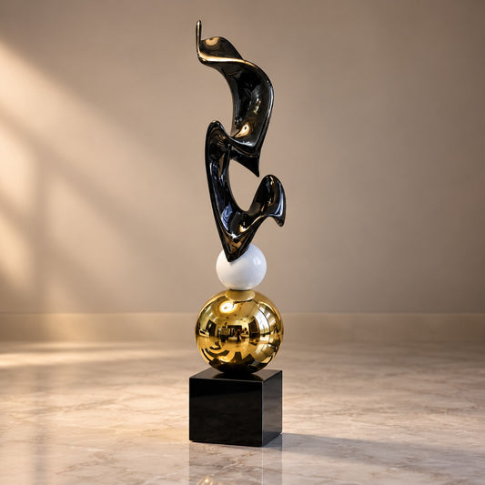 Designer Abstract Sculpture D3 Black, White & Gold Home Decor