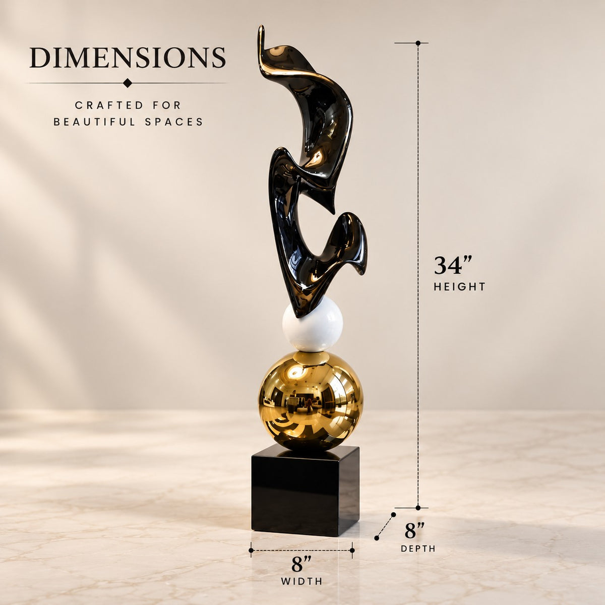 Designer Abstract Sculpture D3 Black, White & Gold Home Decor
