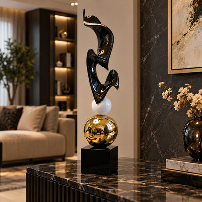 Designer Abstract Sculpture D3 Black, White & Gold Home Decor