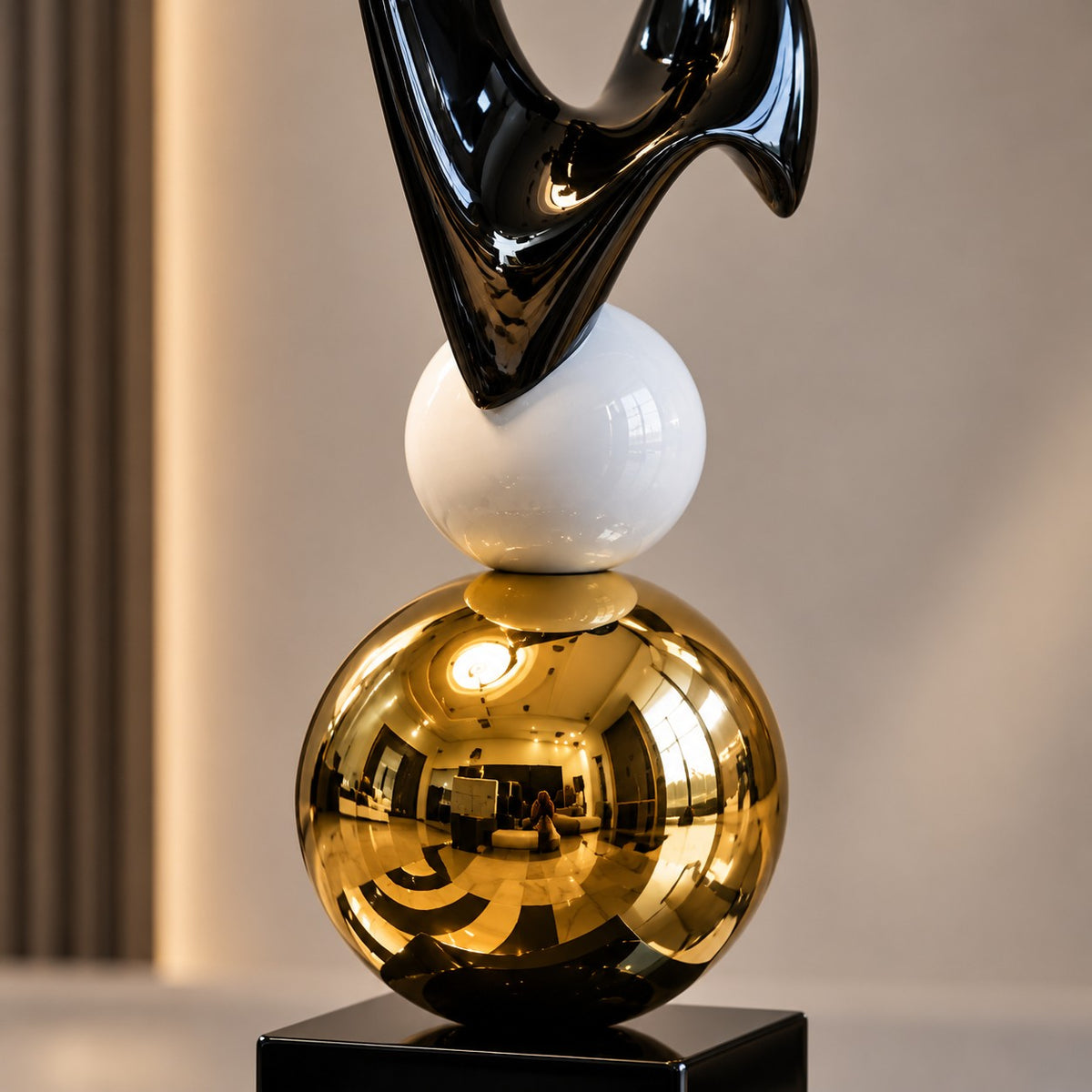 Designer Abstract Sculpture D3 Black, White & Gold Home Decor